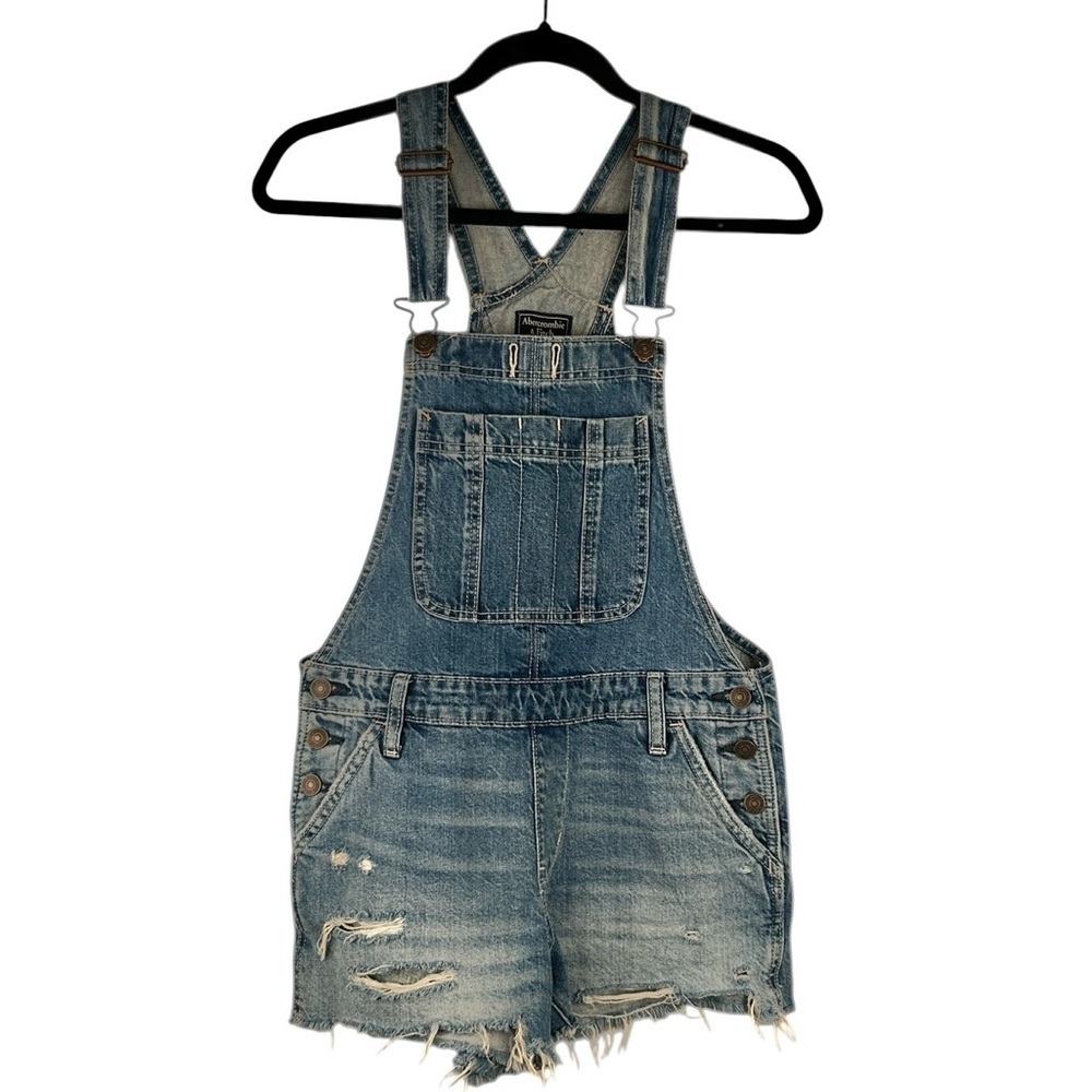 Abercrombie & Fitch Denim Summer Distressed Raw Hem Overall Shorts Size XS